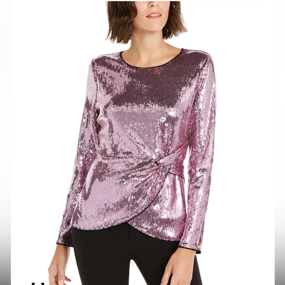 INC Sequined Twist Top Pink Size XL